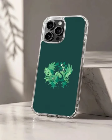 Bulbasaur cartoon in a lush jungle setting on phone case
