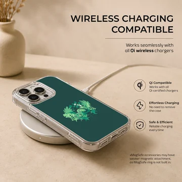 Bulbasaur cartoon in a lush jungle setting on phone case — Charging