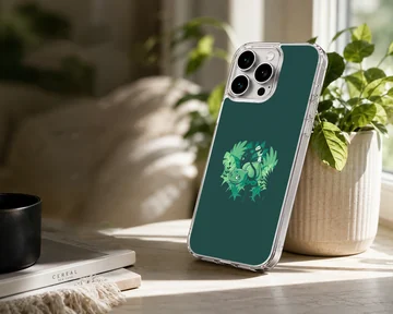 Bulbasaur cartoon in a lush jungle setting on phone case — Lifestyle