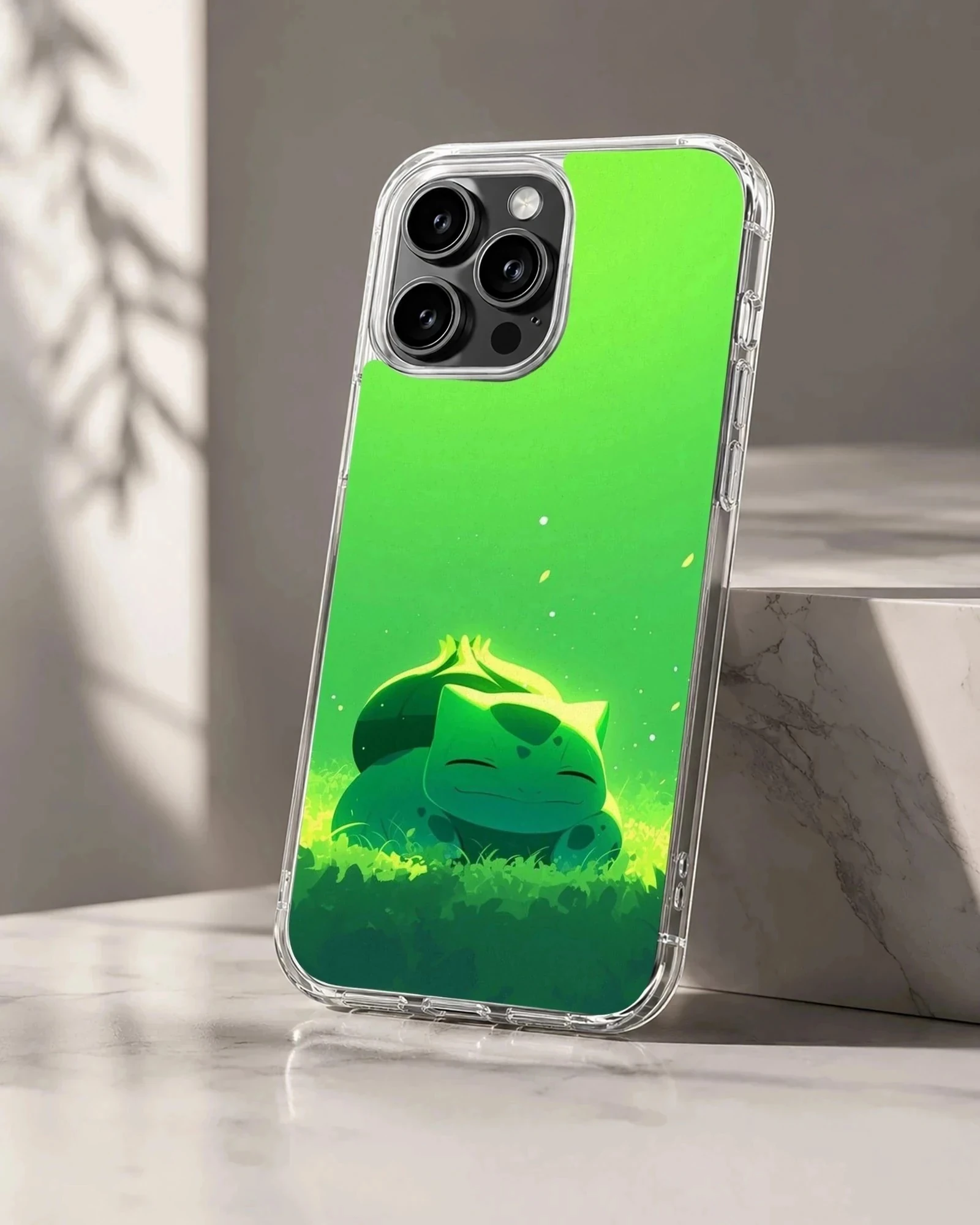 Bulbasaur digital illustration on green background phone case