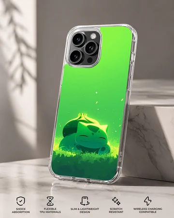 Bulbasaur digital illustration on green background phone case — Specs