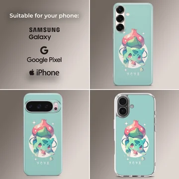 Charming Bulbasaur illustration on phone case — Collage