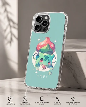 Charming Bulbasaur illustration on phone case — Specs