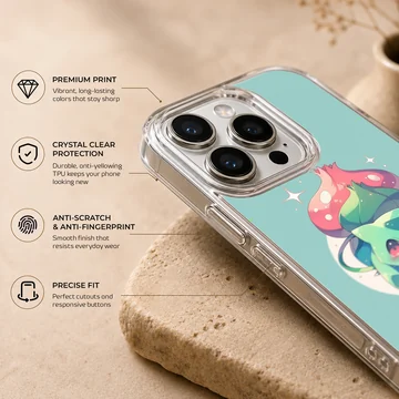 Charming Bulbasaur illustration on phone case — Info