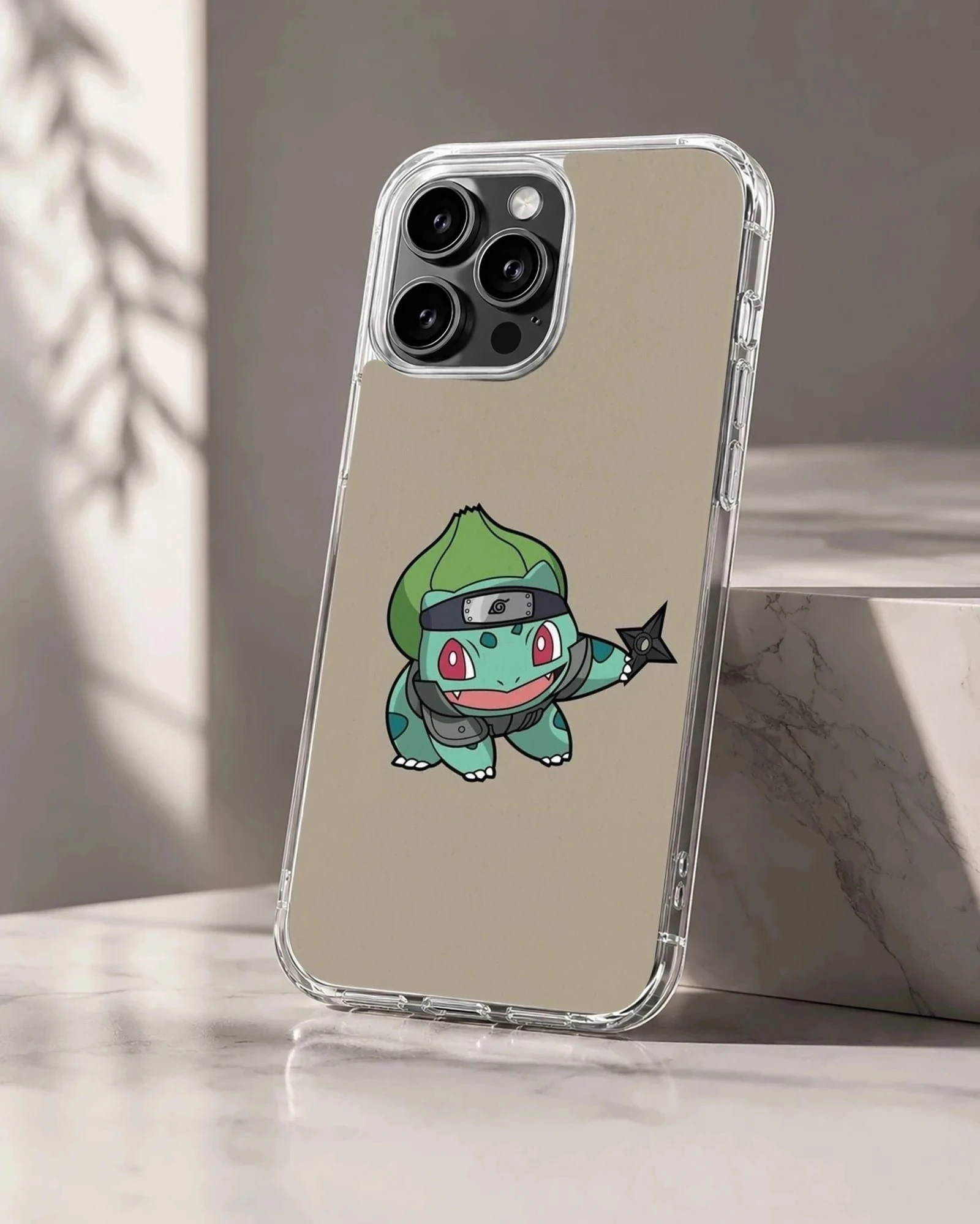 Bulbasaur cartoon character with playful design on phone case