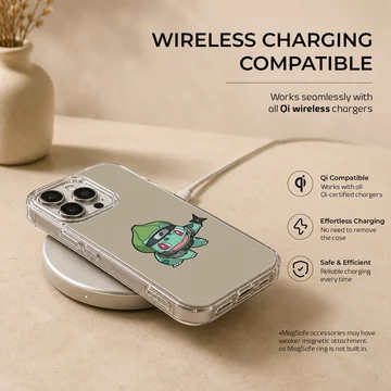 Bulbasaur cartoon character with playful design on phone case — Charging