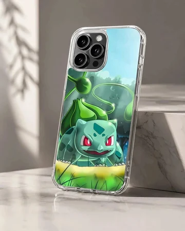 Bulbasaur digital illustration on a phone case.