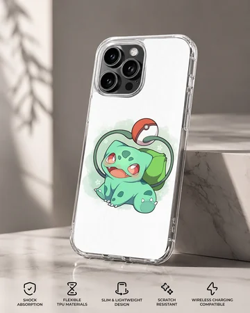 Bulbasaur cartoon design on a phone case showcasing vibrant colors. — Specs
