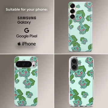 Bulbasaur cartoon design phone case with playful illustrations — Collage