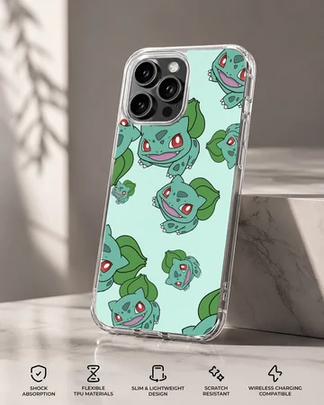 Bulbasaur cartoon design phone case with playful illustrations — Specs