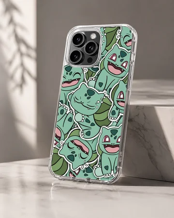 Playful Bulbasaur cartoon design on phone case — Hero