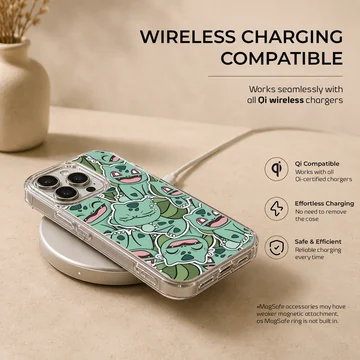 Playful Bulbasaur cartoon design on phone case — Charging