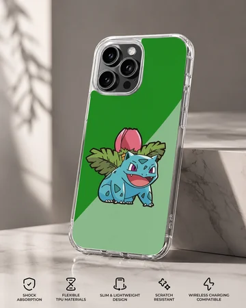 Bulbasaur in a playful cartoon style on phone case — Specs