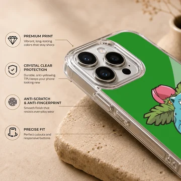 Bulbasaur in a playful cartoon style on phone case — Info