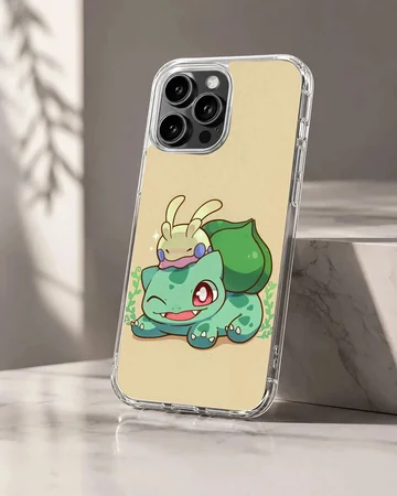 Playful cartoon design of Bulbasaur on a phone case