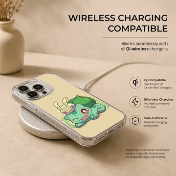 Playful cartoon design of Bulbasaur on a phone case — Charging