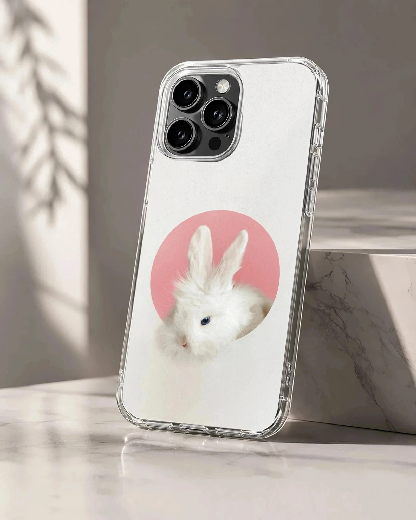 Serene bunny rabbit in a pink circle on phone case