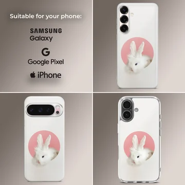 Serene bunny rabbit in a pink circle on phone case — Collage