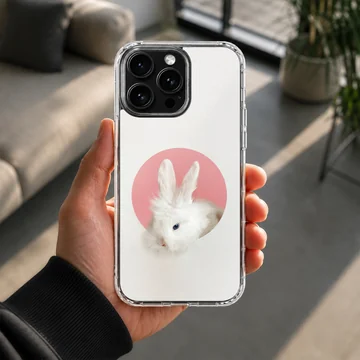 Serene bunny rabbit in a pink circle on phone case — Lifestyle