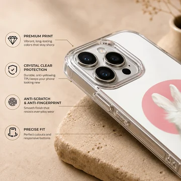 Serene bunny rabbit in a pink circle on phone case — Info