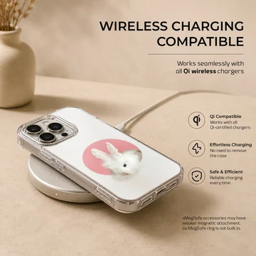 Serene bunny rabbit in a pink circle on phone case — Charging