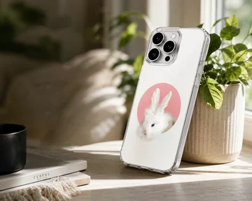 Serene bunny rabbit in a pink circle on phone case — Lifestyle