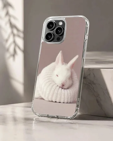 Adorable white bunny in knit sweater phone case