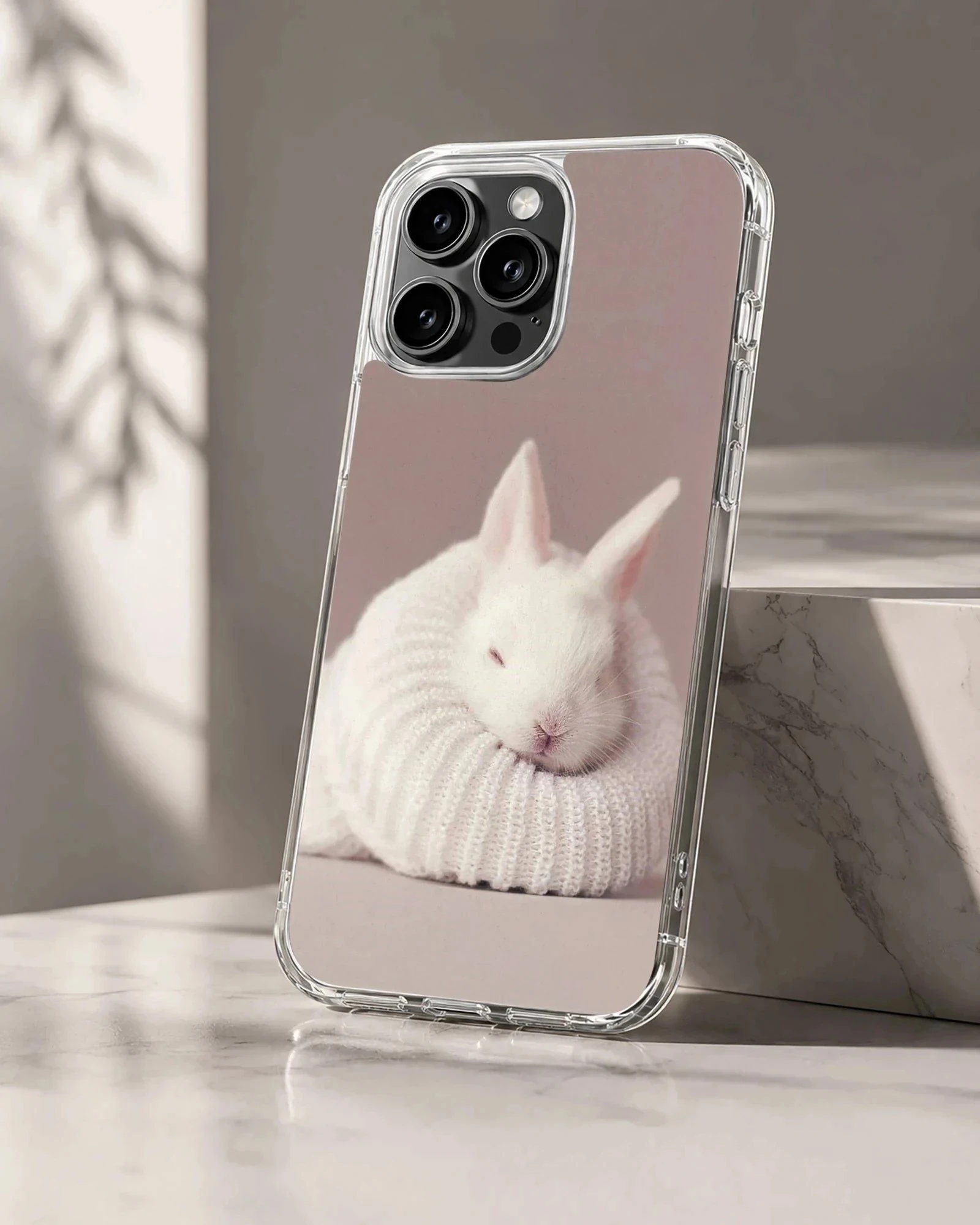 Adorable white bunny in knit sweater phone case