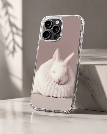 Adorable white bunny in knit sweater phone case — Hero