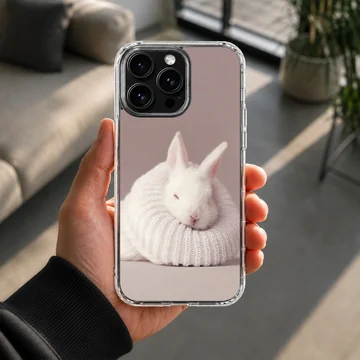 Adorable white bunny in knit sweater phone case — Lifestyle