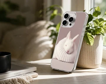 Adorable white bunny in knit sweater phone case — Lifestyle