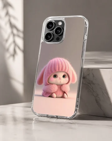 Bunny Rabbit wearing a pink knitted hat in serene setting phone case — Hero