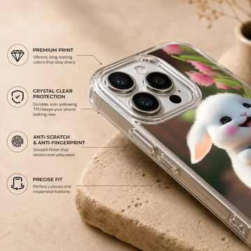 Adorable bunny riding a scooter illustration on phone case — Info