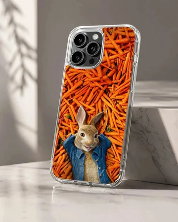 Playful bunny rabbit with carrot background phone case