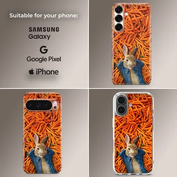 Playful bunny rabbit with carrot background phone case — Collage