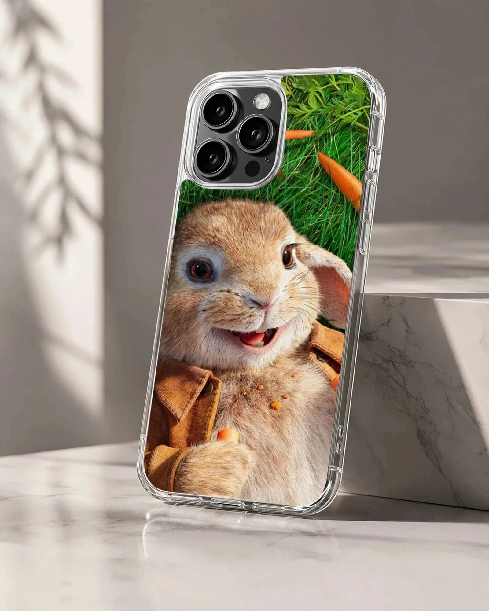 Close-up of a cute bunny rabbit on a phone case