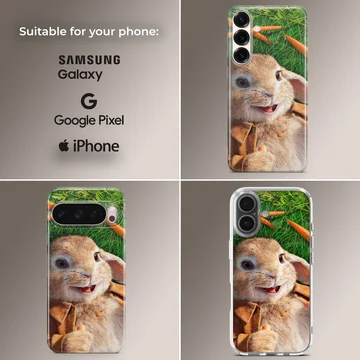 Close-up of a cute bunny rabbit on a phone case — Collage