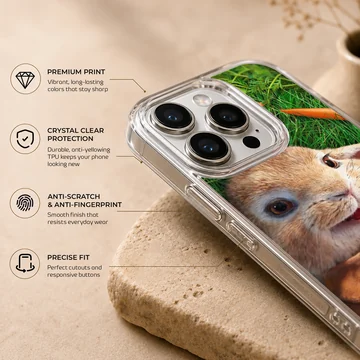 Close-up of a cute bunny rabbit on a phone case — Info