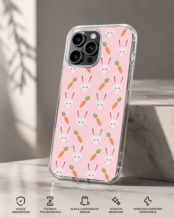 Bunny rabbit pattern with carrots on phone case — Specs