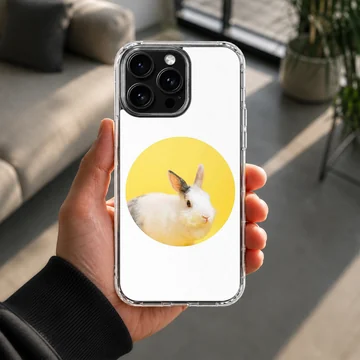 Photographic bunny rabbit on yellow circle phone case — Lifestyle