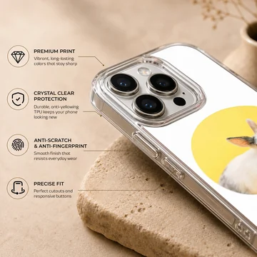 Photographic bunny rabbit on yellow circle phone case — Info