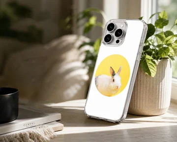 Photographic bunny rabbit on yellow circle phone case — Lifestyle