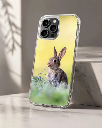 Serene bunny rabbit in a field of blossoms on a phone case