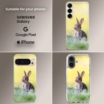 Serene bunny rabbit in a field of blossoms on a phone case — Collage