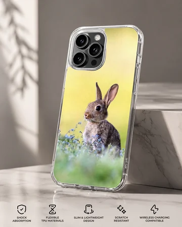 Serene bunny rabbit in a field of blossoms on a phone case — Specs