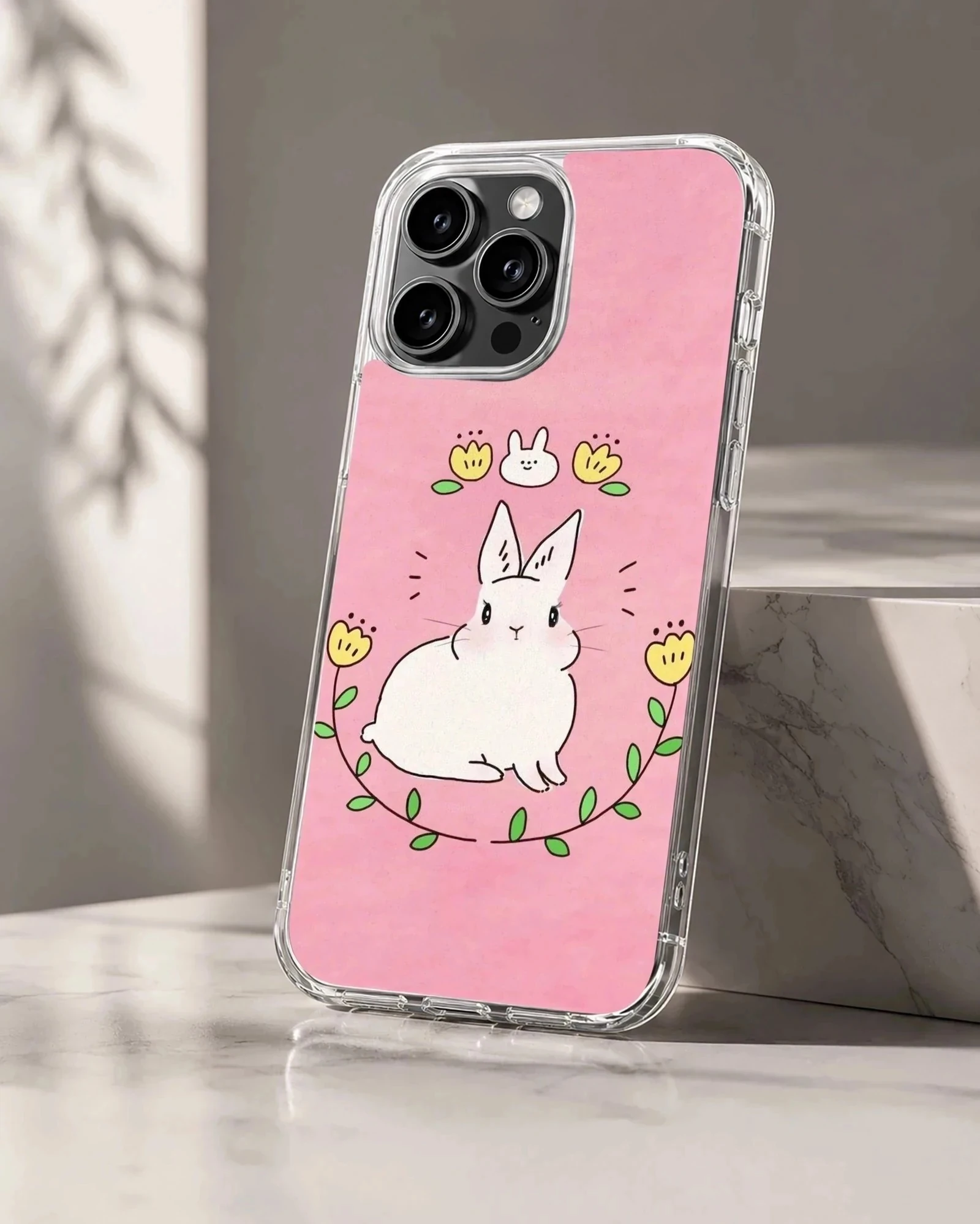 Cute bunny rabbit illustration on pink background phone case