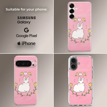 Cute bunny rabbit illustration on pink background phone case — Collage