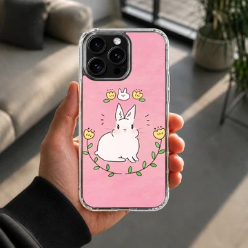 Cute bunny rabbit illustration on pink background phone case — Lifestyle