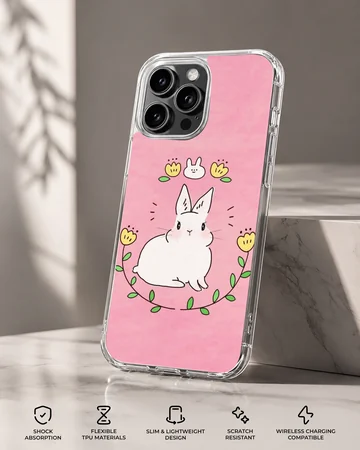Cute bunny rabbit illustration on pink background phone case — Specs