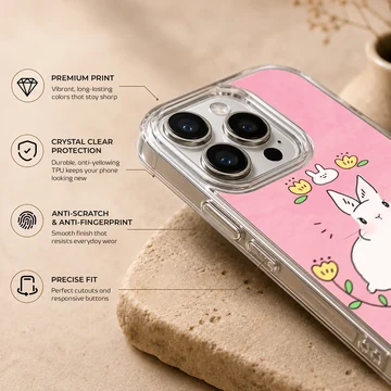 Cute bunny rabbit illustration on pink background phone case — Info